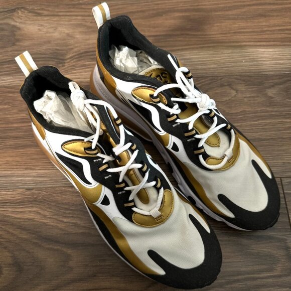 Nike Air Max 270 React White Metallic Gold Black CW7298-100 Men’s Size 10 NEW - Picture 6 of 9